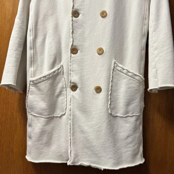 Frank & Eileen Belfast Sweatshirt Trench Long Fleece Coat Vintage White Large L